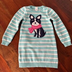 Gymboree Kids Girls Striped Sweater Dress Dog Applique Pink Scarf Size 7